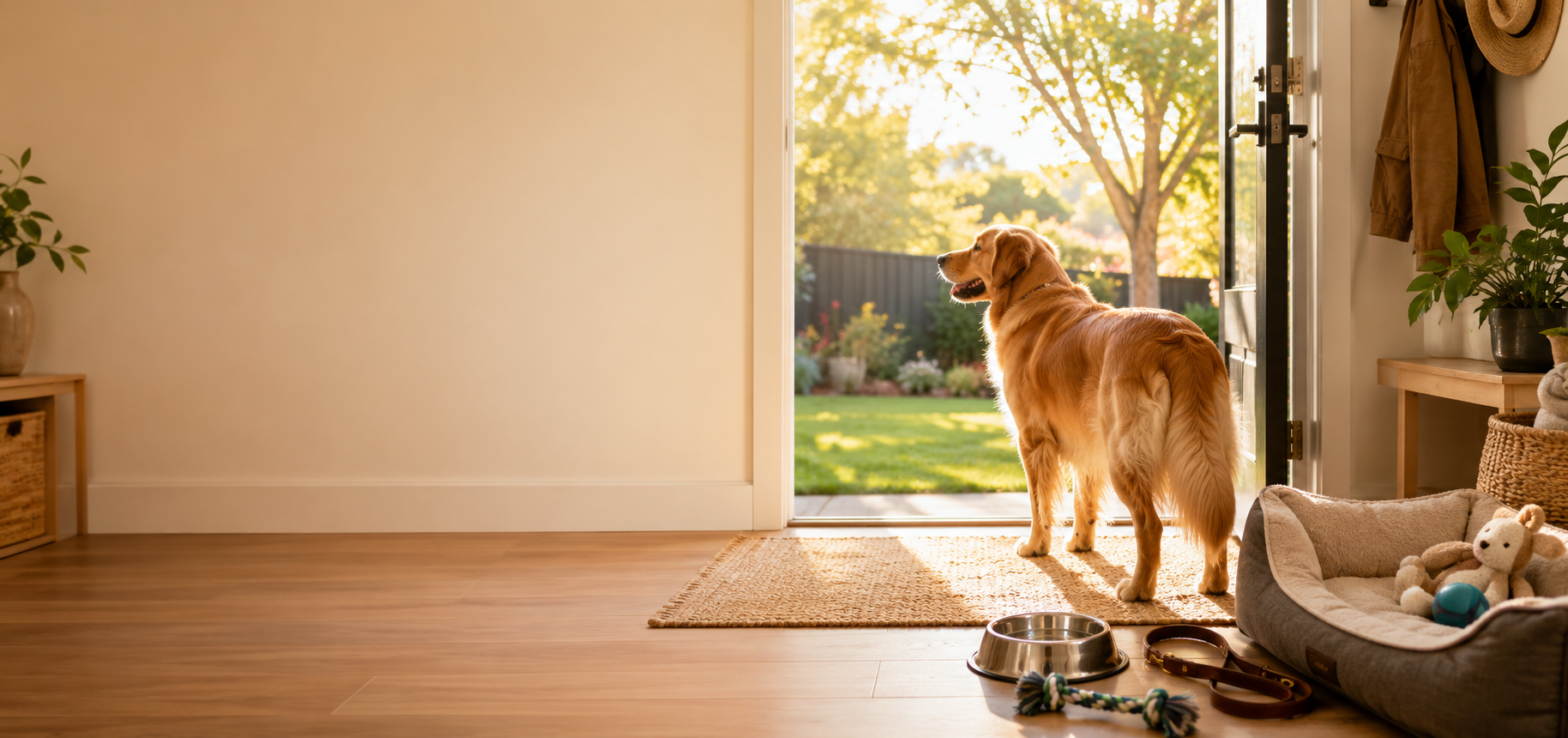 Dog following a balanced daily routine from morning to night