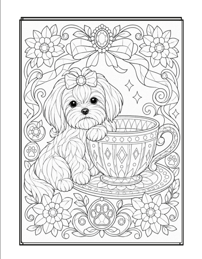 The Big Cute Puppy Coloring Book sample page 4
