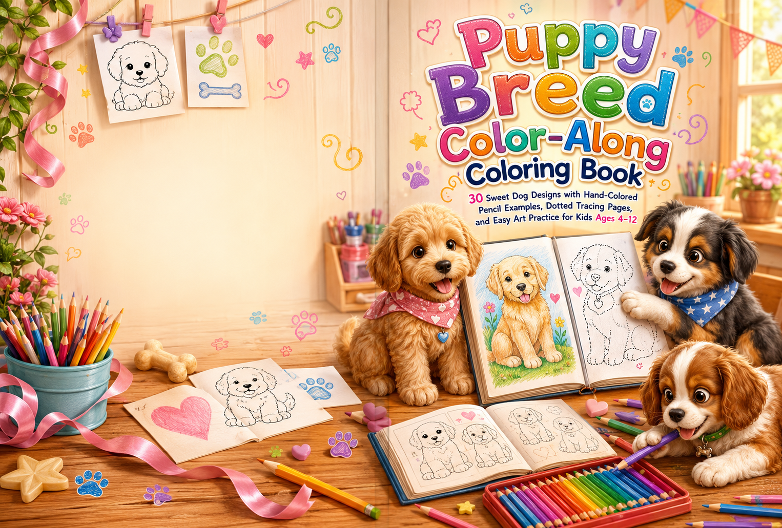 Puppy Breed Color-Along Coloring Book cover preview