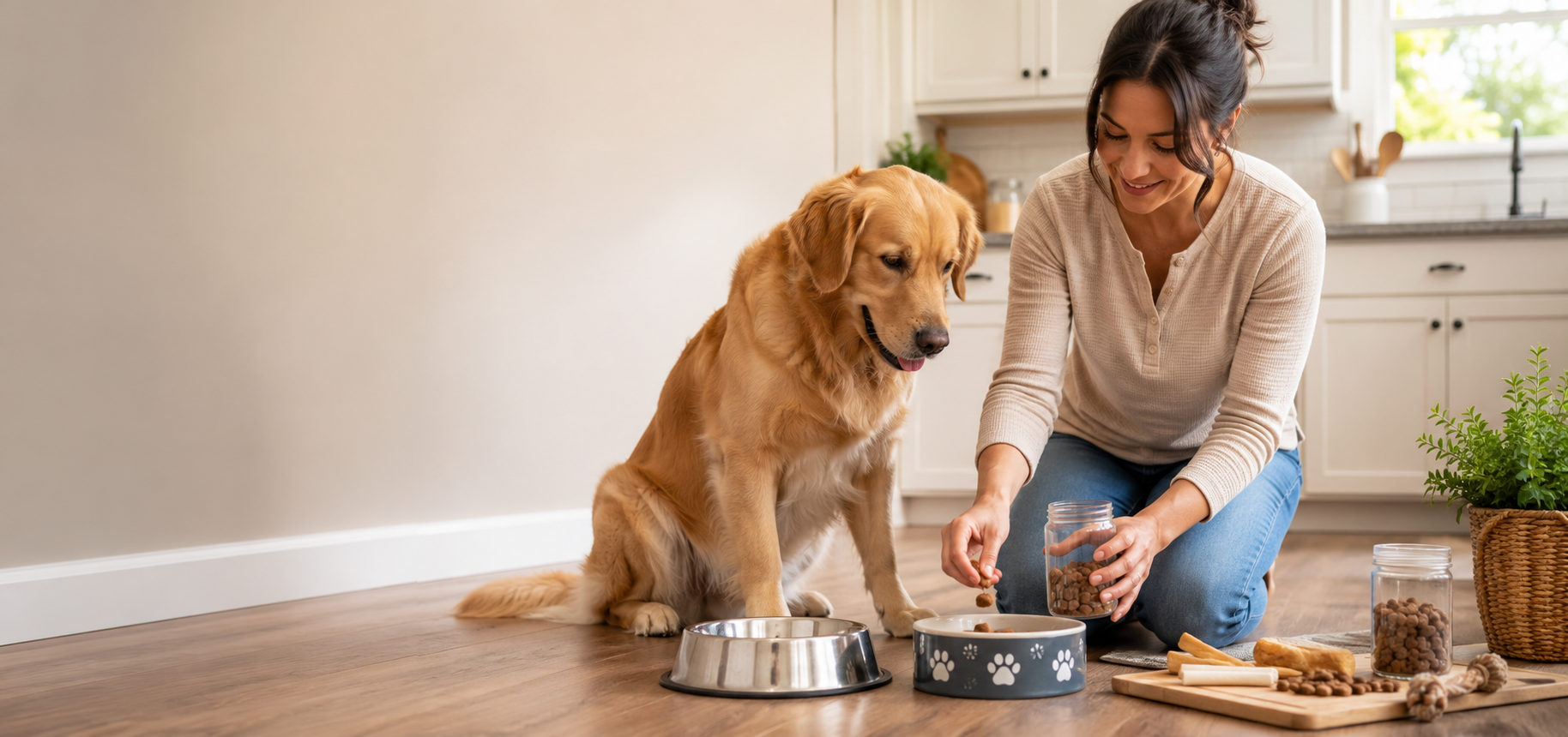 Dog owner choosing appropriately portioned safe treats for a dog