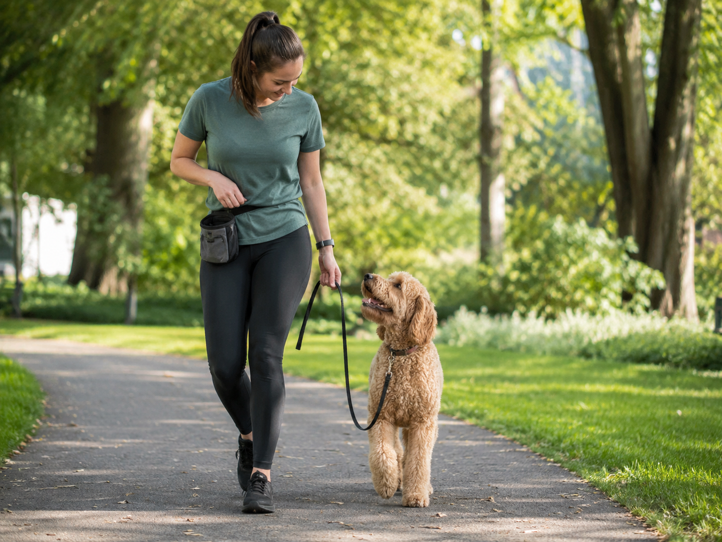 Dog enjoying a relaxed sniff break during a loose leash walk