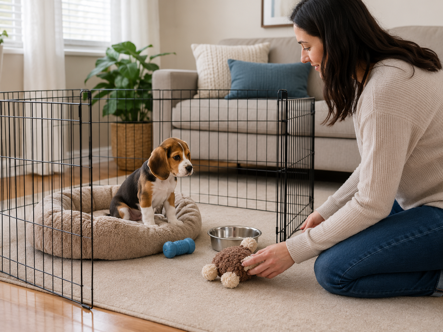 Dog resting in a quieter part of the home away from stressful window triggers