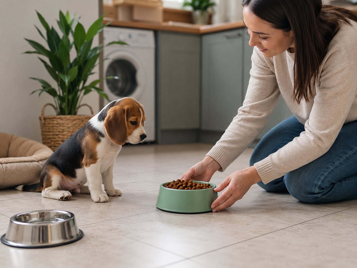 Clean fresh water bowl provided beside a dog's normal feeding area